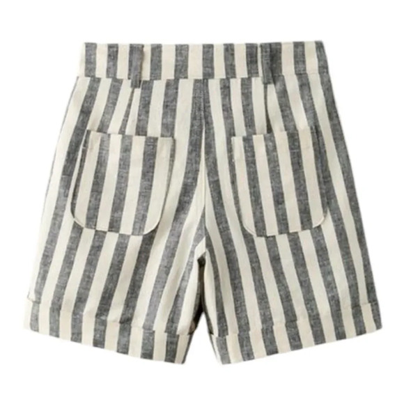 ZARA Kids | Black/White | LINEN BLEND STRIPED BERMUDA SHORTS WITH BUTTONS - Picture 2 of 5